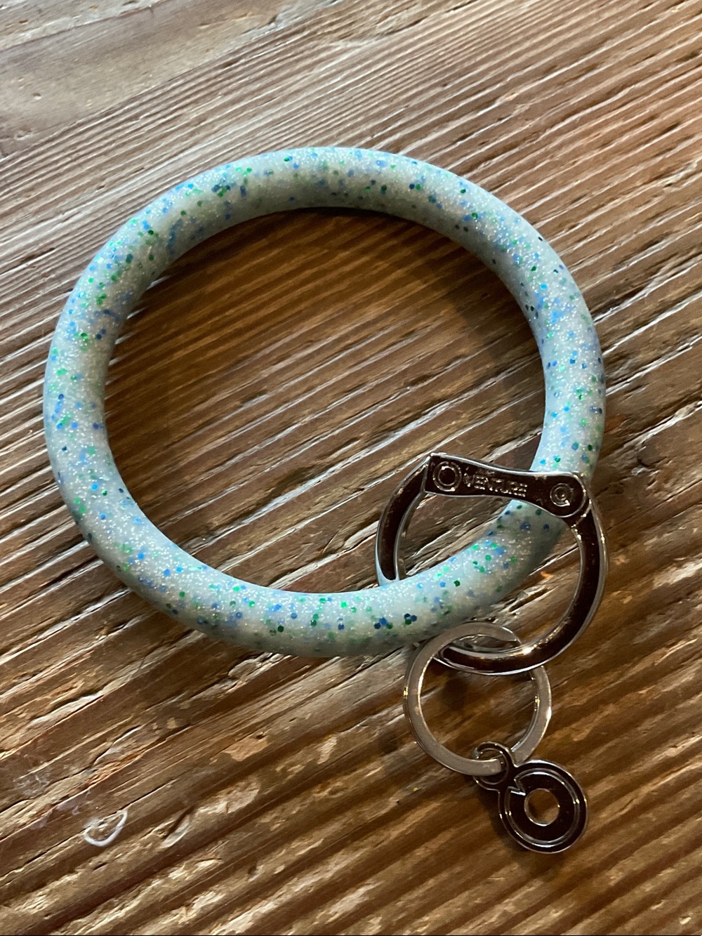 Overture blue frost confetti silicone O key Ring wristlet Bracelet keychain